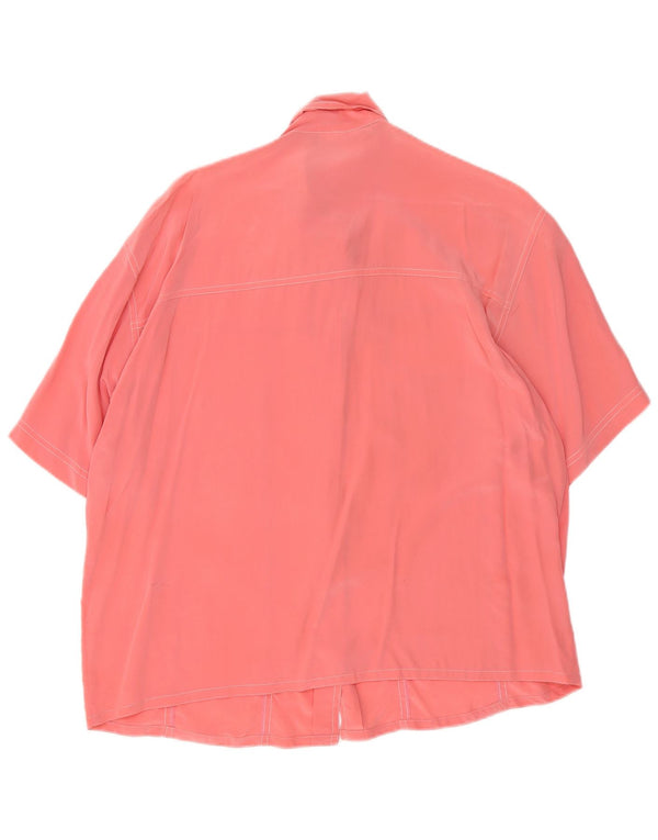 Vintage Damen Kurzarm-Hemdbluse UK 16 Große rosa Seide