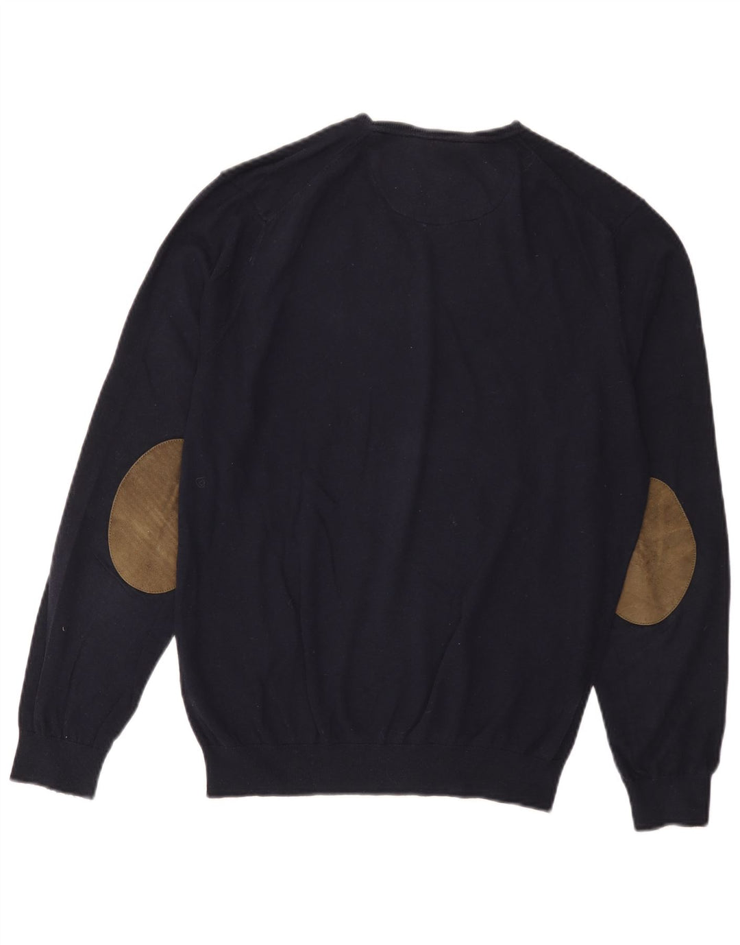 Massimo Dutti Herren-Pullover mit V-Ausschnitt, groß, marineblaue Baumwolle