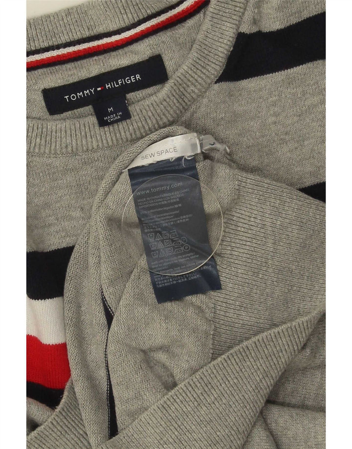 Tommy Hilfiger Herren-Pullover mit Rundhalsausschnitt, mittelgrau, gestreift, Baumwolle