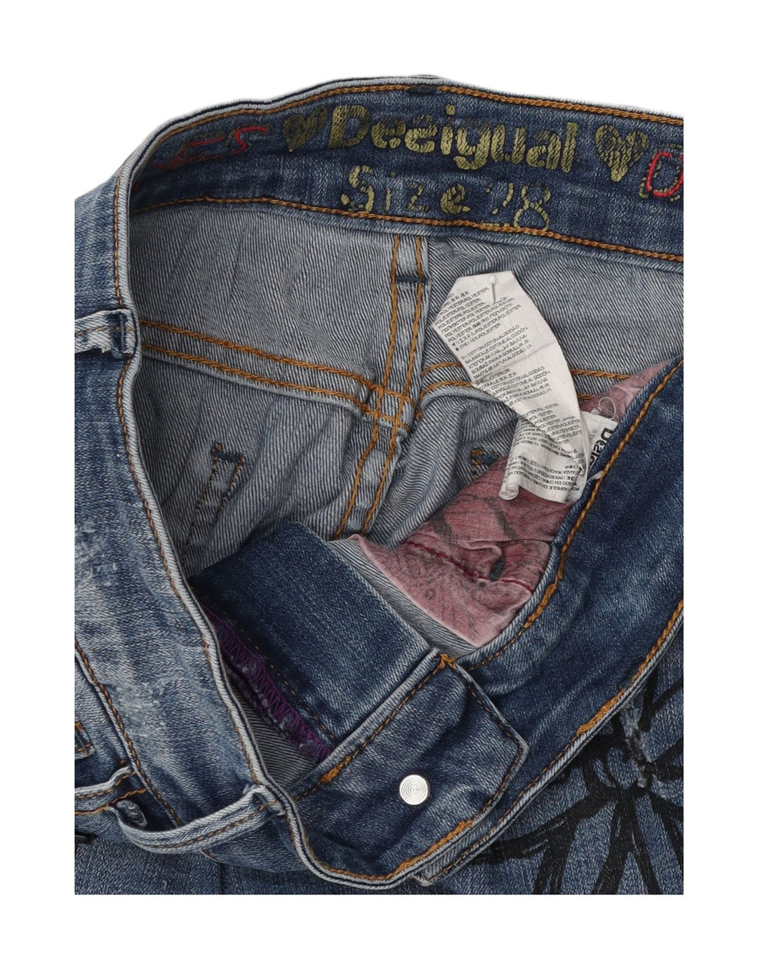 DESIGUAL Womens Slim Jeans W28 L28 Blue Floral Polyester