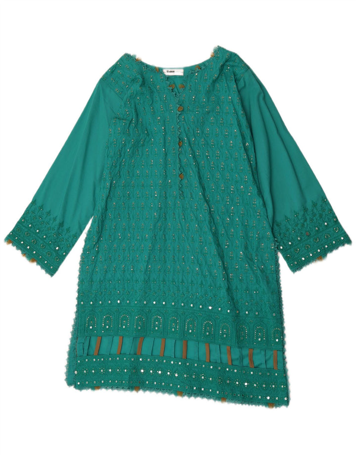 Vintage Damen Langarm Tunikakleid UK 12 Mittelgrün