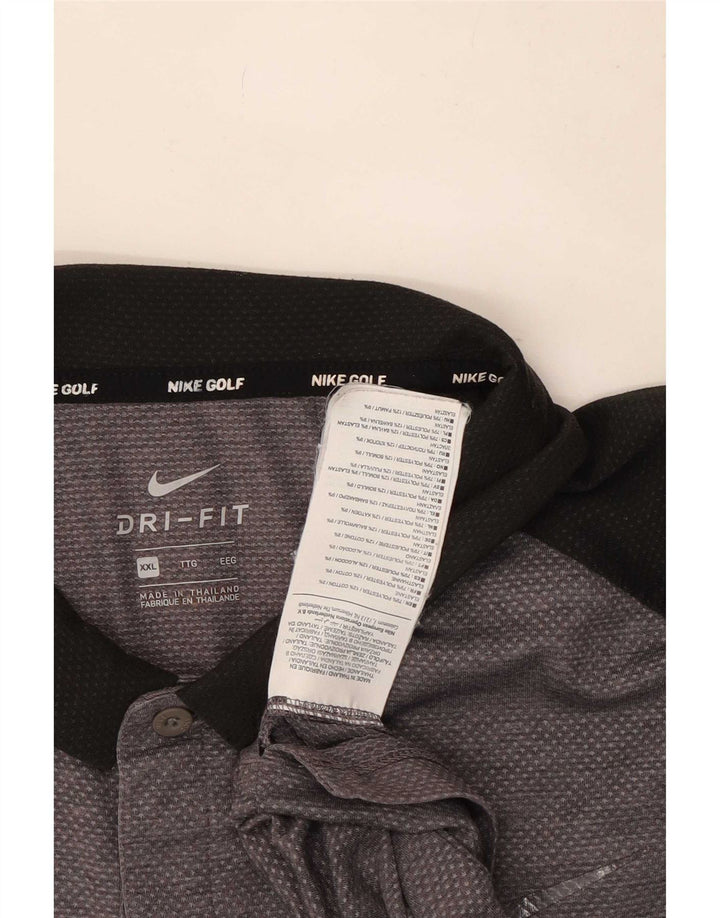 Nike Herren Dri Fit Poloshirt 2XL Graues Colourblock-Polyester