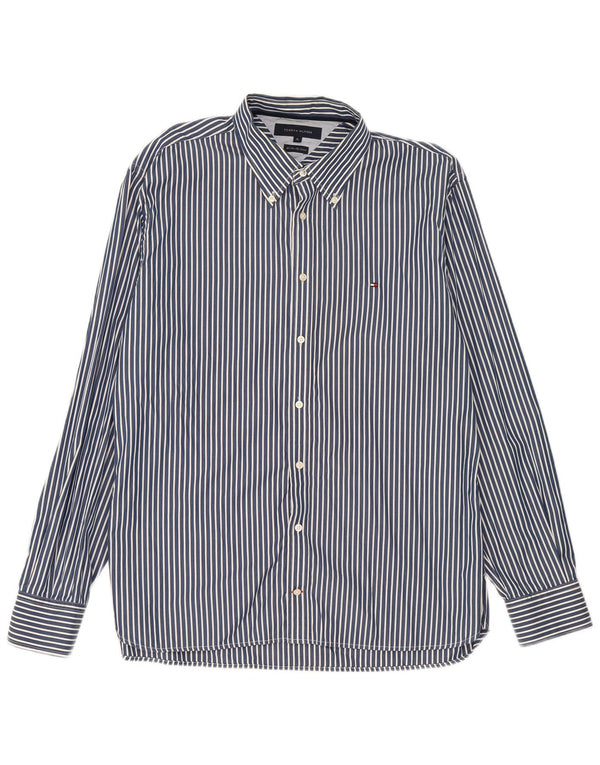 Tommy Hilfiger Mens Shirt XL Navy Blue Pinstripe Cotton