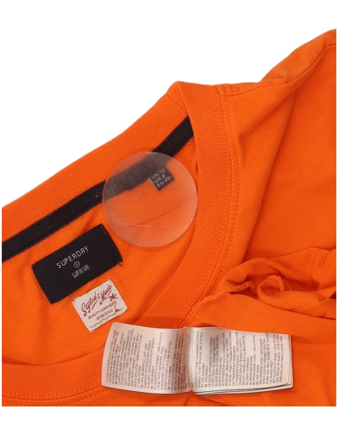 Superdry Damen Graphic Top Langarm UK 12 Mittelorange Baumwolle