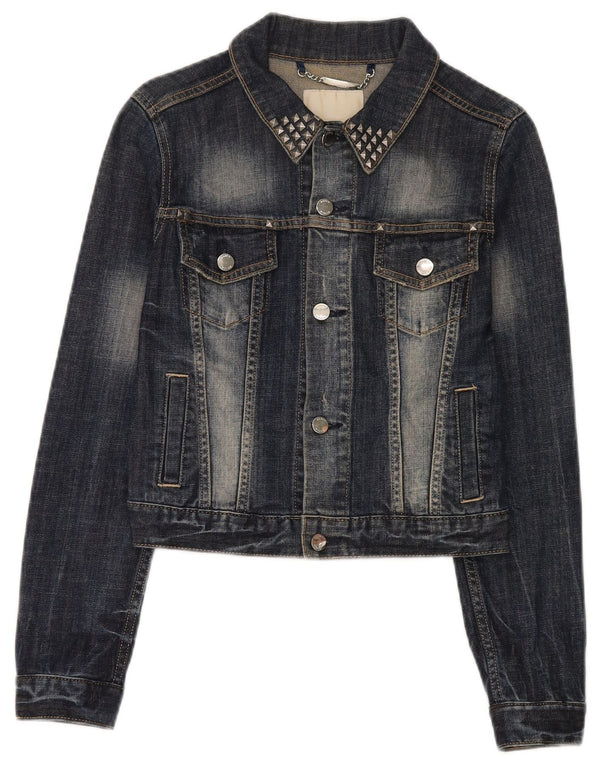 Karen Millen Damen Crop Denim Jacke UK 8 Small Marineblau Baumwolle