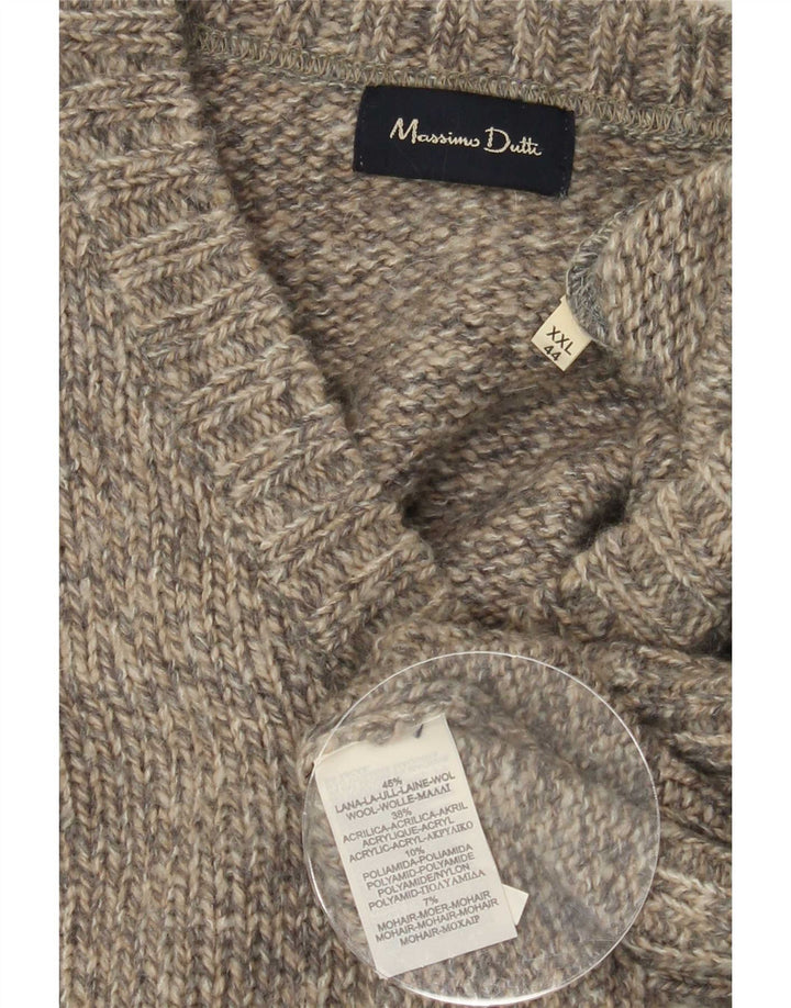 Massimo Dutti Herren-Pullover mit V-Ausschnitt, 2XL, grau gesprenkelte Wolle