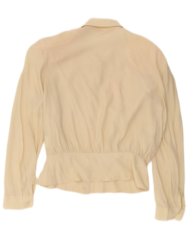Vintage Damen Hemdbluse IT 44 Mittelbeige geblümte Seide
