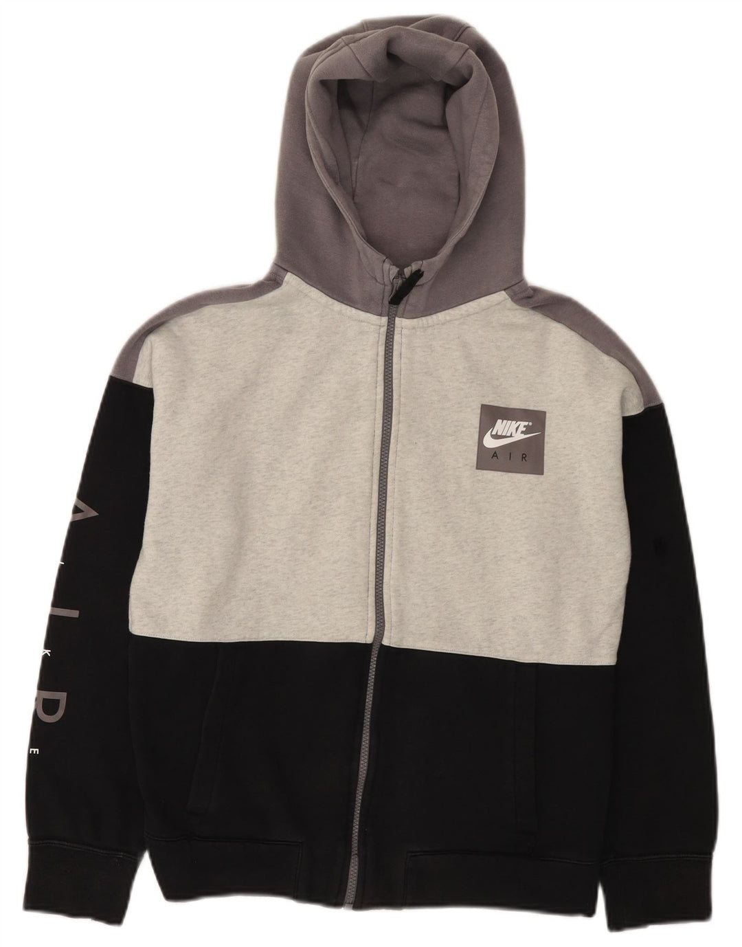 NIKE Boys Air Graphic Zip Hoodie Sweater 13–14 Jahre XL Schwarzer Farbblock
