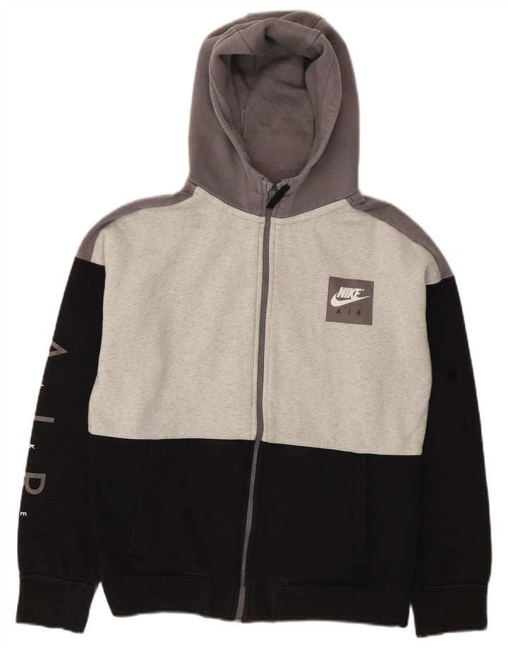 NIKE Boys Air Graphic Zip Hoodie Sweater 13–14 Jahre XL Schwarzer Farbblock