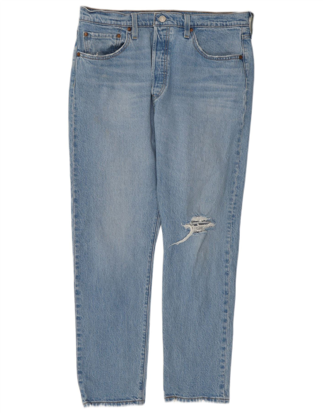 Levi's Damen 501 Distressed Straight Jeans W32 L28 Blaue Baumwolle