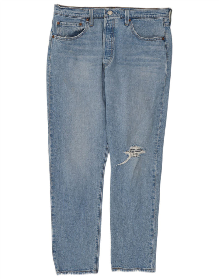 Levi's Damen 501 Distressed Straight Jeans W32 L28 Blaue Baumwolle