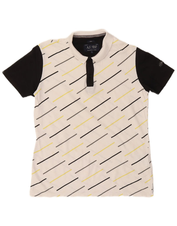 Armani Jeans Herren Slim Poloshirt Große weiß gestreifte Baumwolle