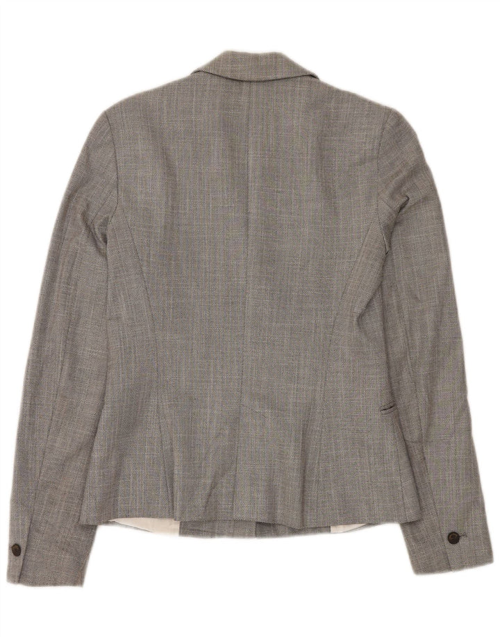 Zara Damen 1-Knopf-Blazerjacke UK 6 XS Graues Chevron-Polyester