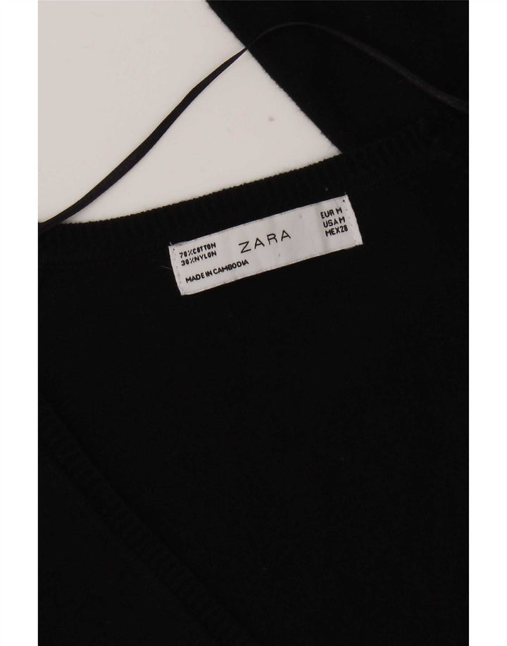 Zara Damen-Cardigan-Pullover UK 12 Mittelschwarze Baumwolle