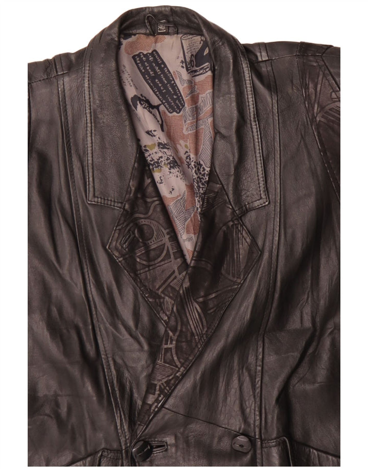 Vintage Damen Zweireihige übergroße Lederjacke EU 40 Medium Schwarz