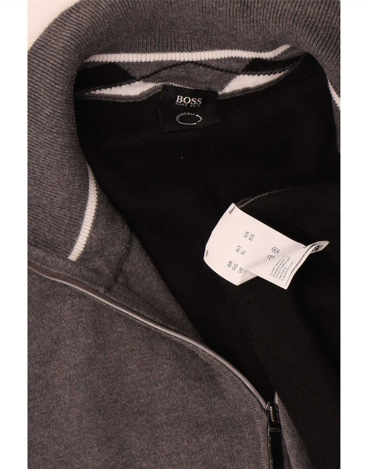Hugo Boss Herren-Sweatshirt mit Reißverschluss, XL, graue Baumwolle