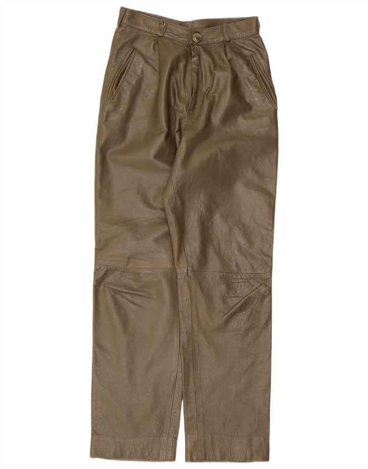 Vintage Damen gerade Lederhose W26 L29 Khaki