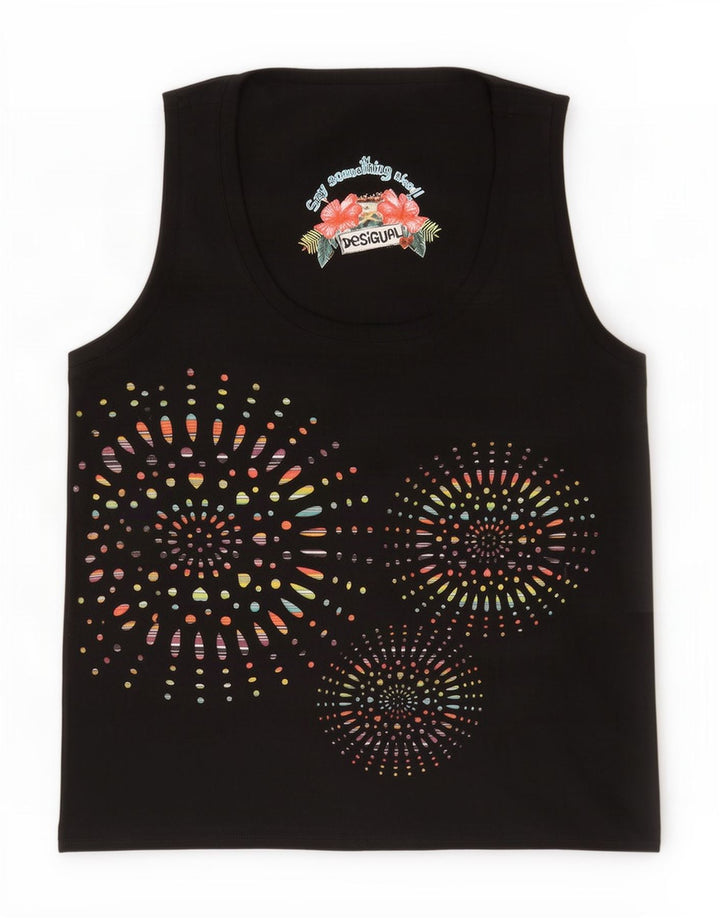 Desigual Womens Graphic Vest Top UK 12 Mittelschwarzes geometrisches Polyester