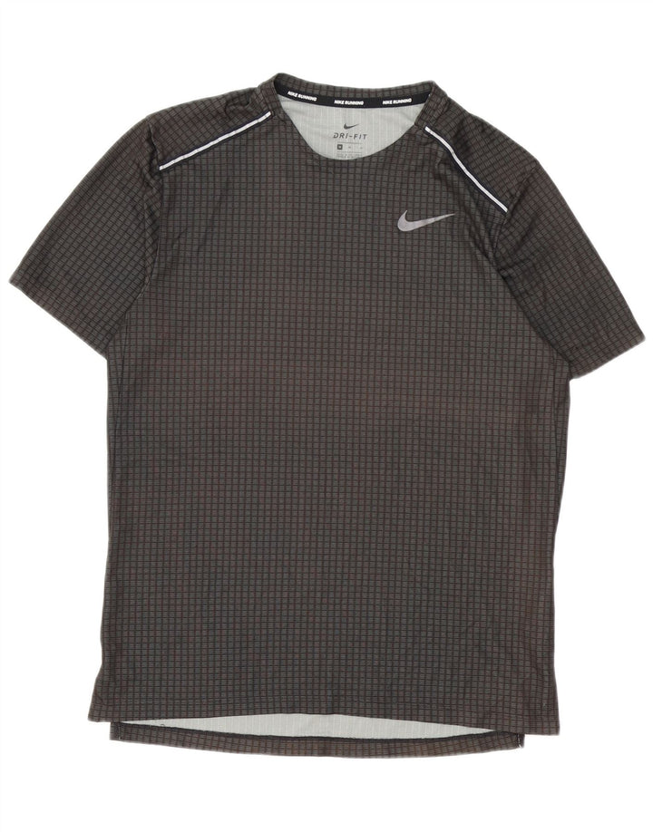 Nike Herren Dri Fit T-Shirt-Oberteil aus mittelgrauem, geometrischem Polyester