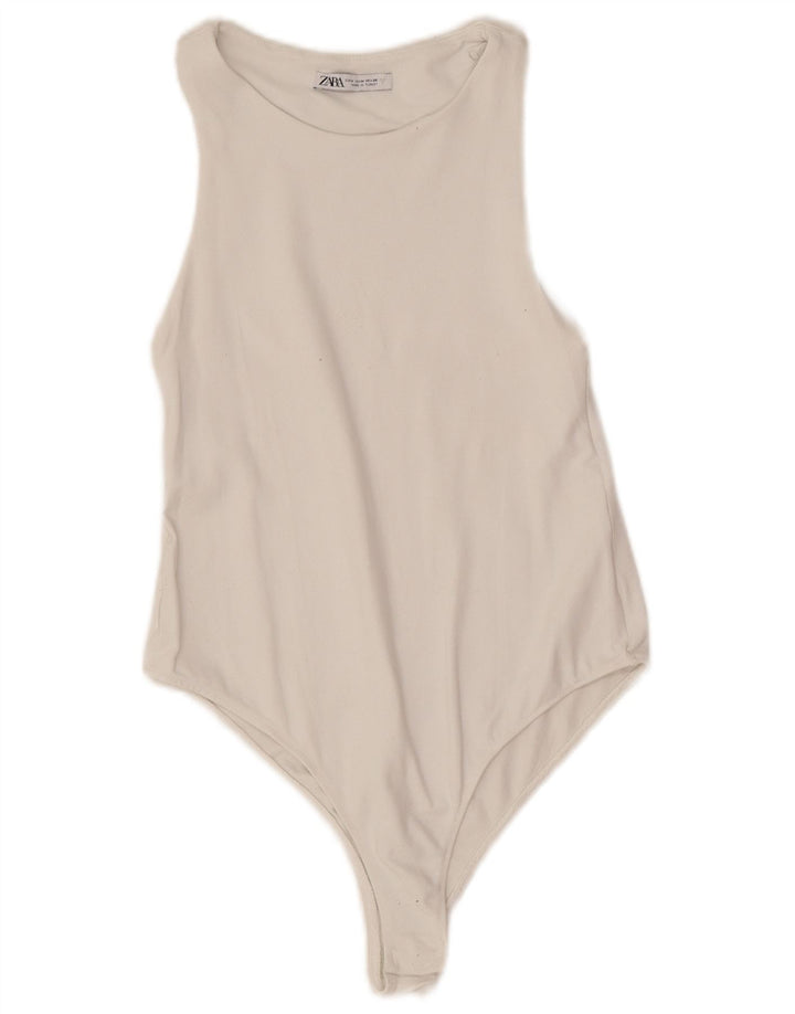 Zara Damen Ärmelloser Body UK 12 Mittelweiß