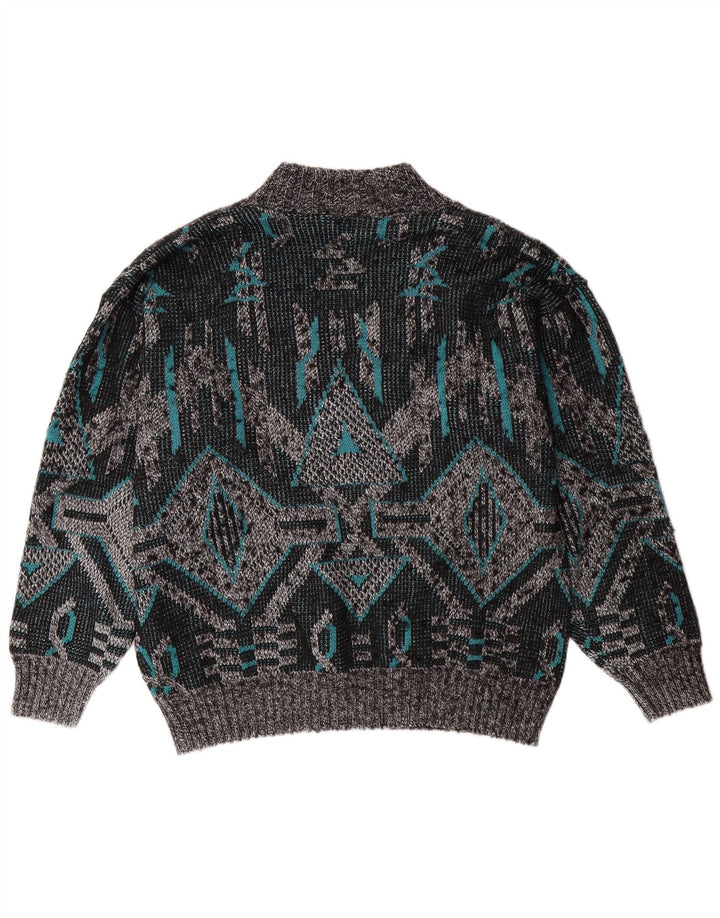 VINTAGE Herren-Pullover mit V-Ausschnitt, groß, grau, geometrisch