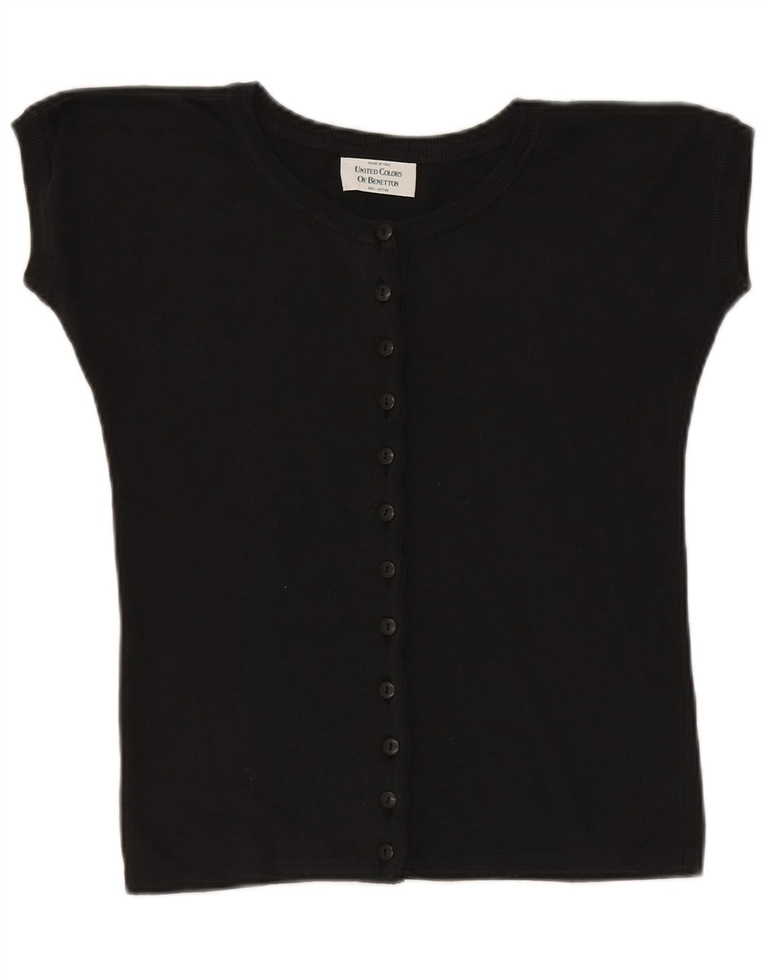 Benetton Damen Strick-Crop-Top IT 46 Large aus schwarzer Baumwolle