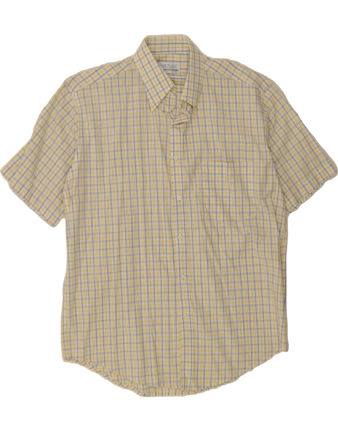 VINTAGE Mens Short Sleeve Shirt Large Yellow Check Cotton Vintage Vintage and Second-Hand Vintage from Messina Hembry 