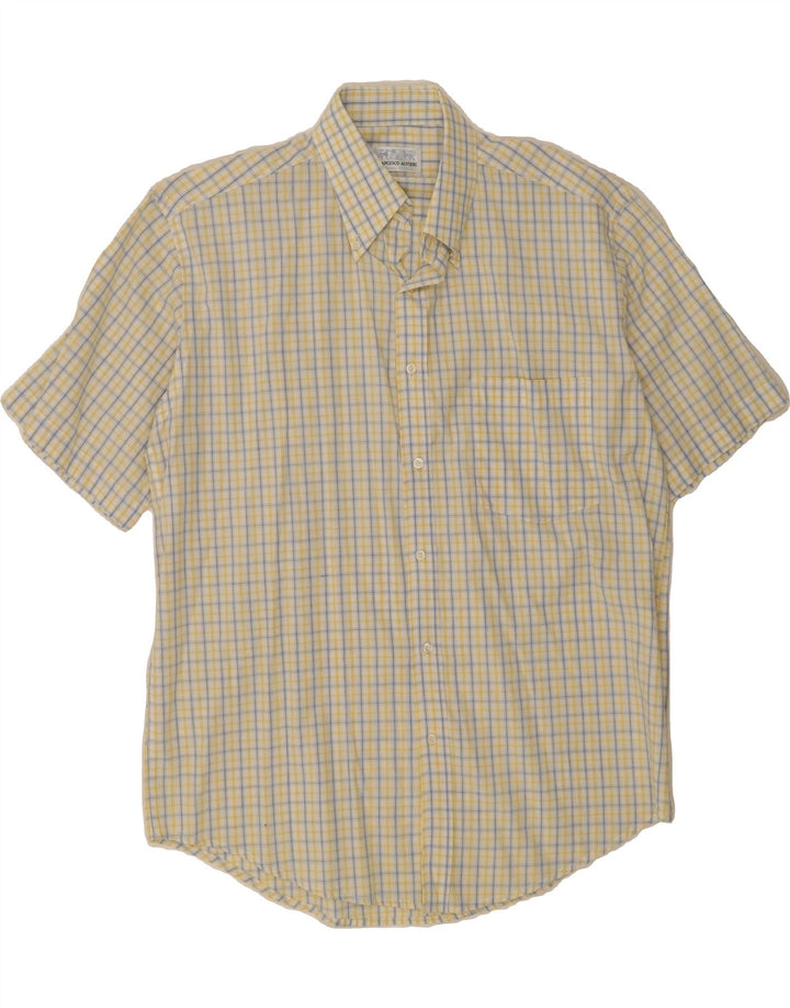 VINTAGE Mens Short Sleeve Shirt Large Yellow Check Cotton Vintage Vintage and Second-Hand Vintage from Messina Hembry 