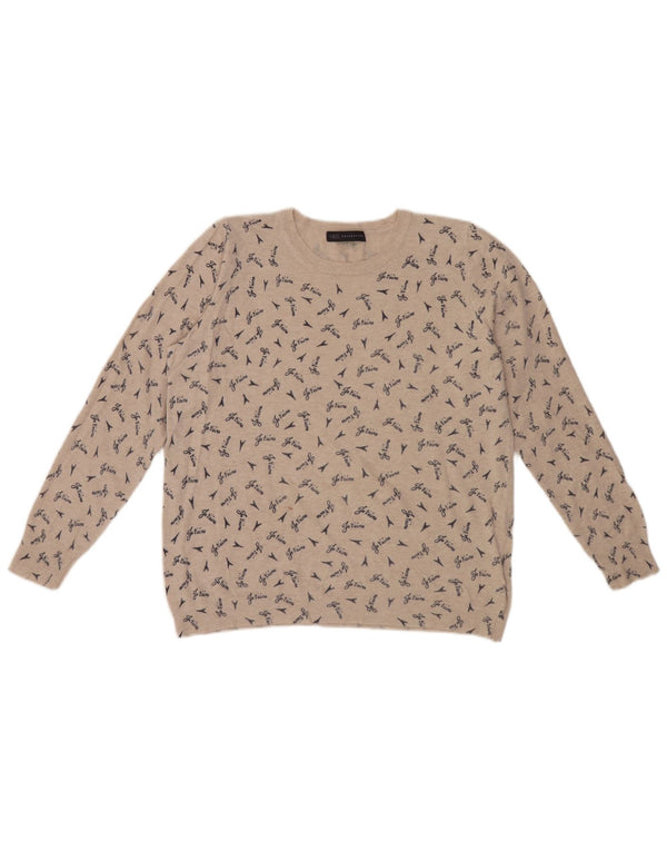 Marks & Spencer Damen-Pullover mit grafischem Rundhalsausschnitt, Gr. 18, XL, Beige