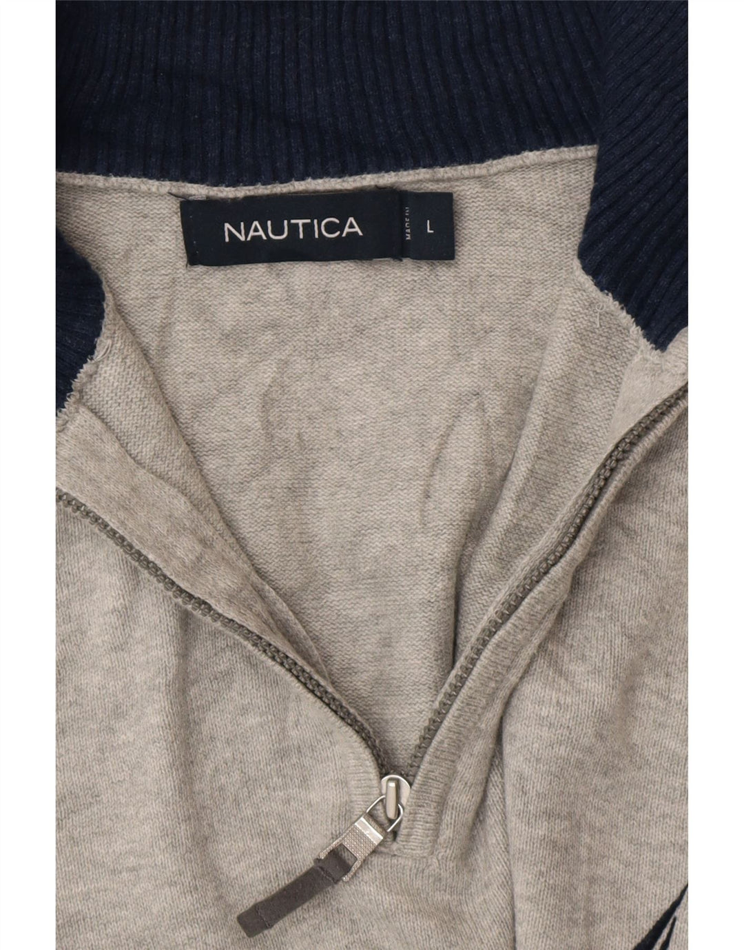 NAUTICA Herren-Pullover mit Reißverschluss am Hals, Größe L, Grau