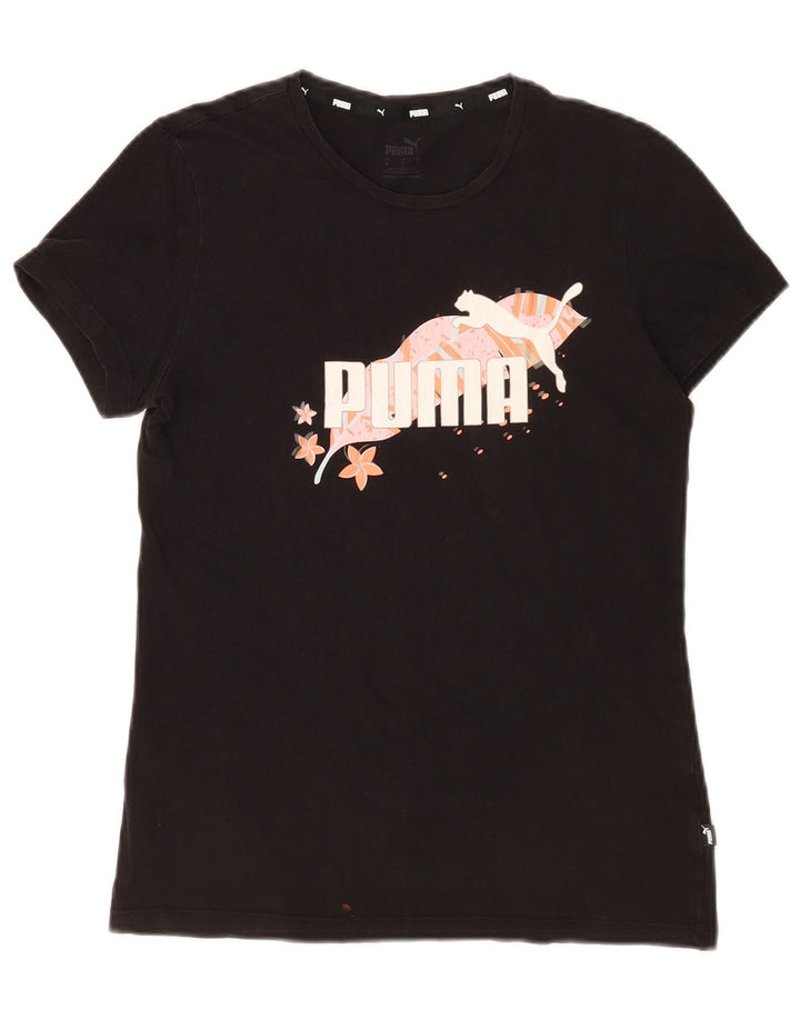 Puma Damen Grafik T-Shirt Top UK 10 Small Schwarz