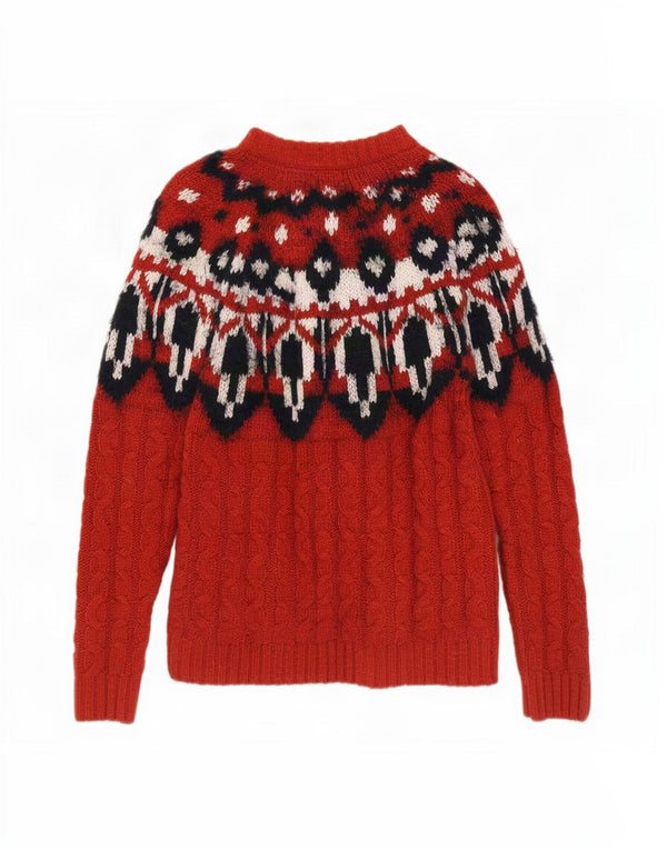 Fat Face Rollkragenpullover für Damen, Gr. 8, Rot, Fair-Isle-Wolle