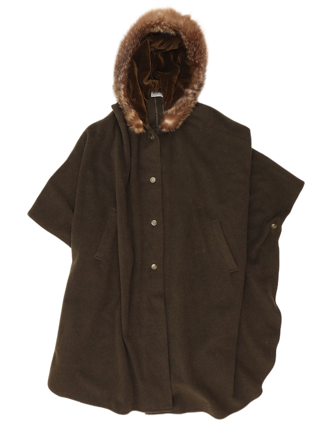 Luisa Spagnoli Herren-Cape-Mantel mit Kapuze, UK 38, mittlere Khaki-Wolle