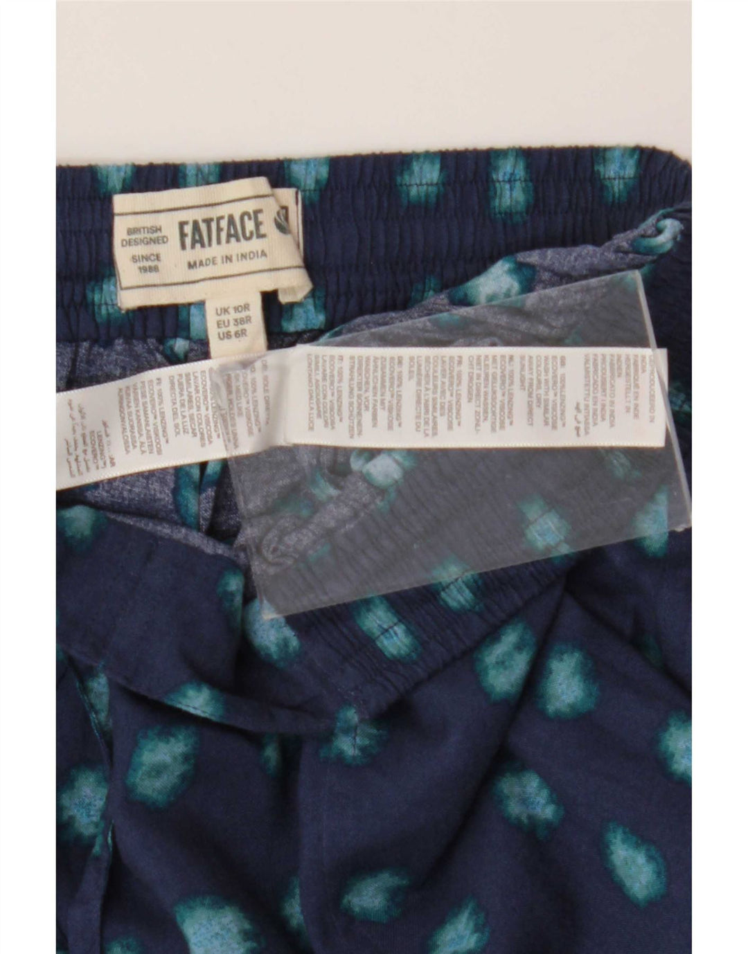 Fat Face Damen-Hose mit abstraktem Muster, UK 10, Größe S, W30, L27, Blau