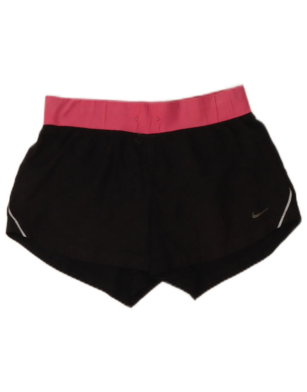 Nike Damen Dri Fit Sport Shorts UK 8 Small Schwarzes Colourblock-Polyester
