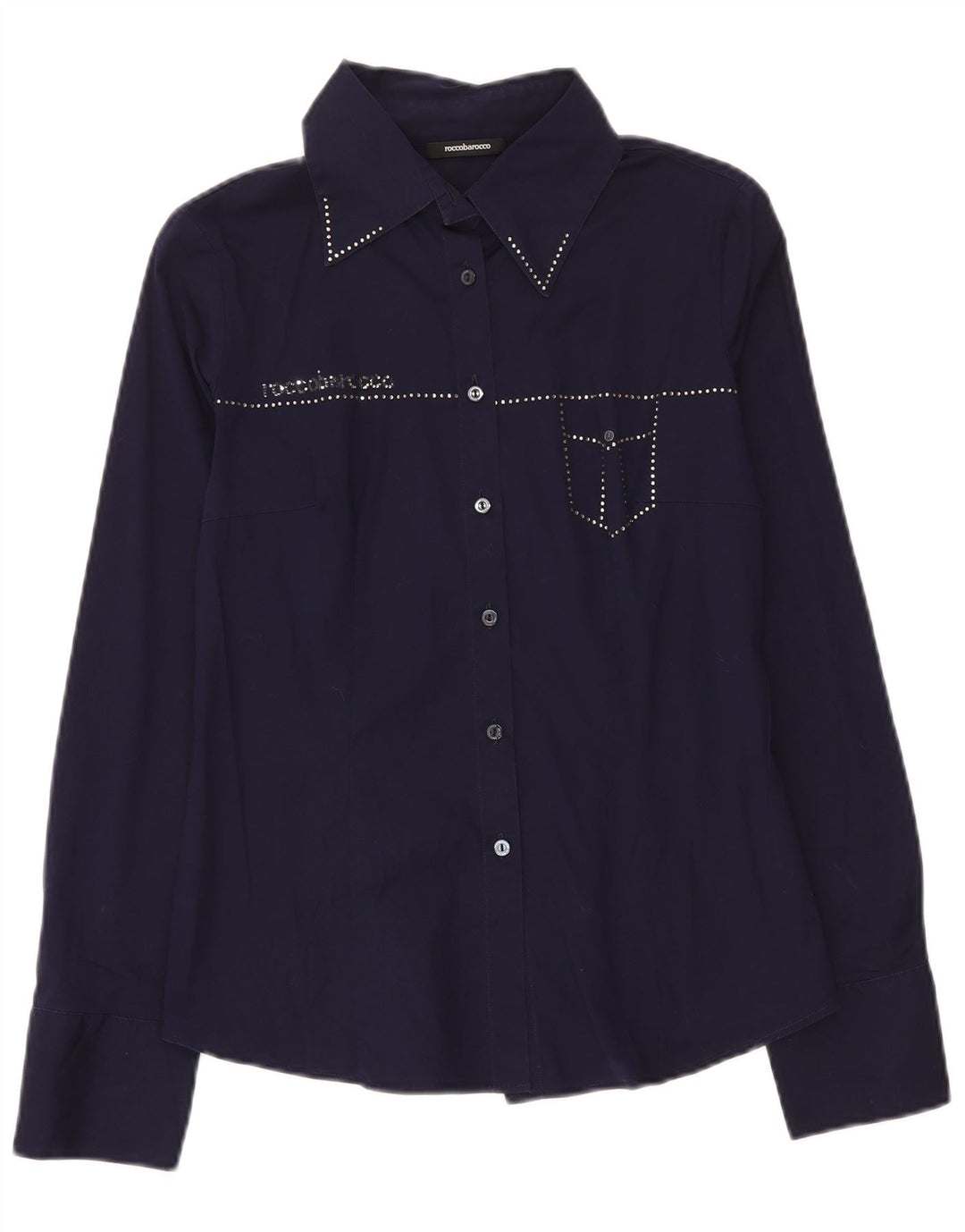 Roccobarocco Damen Grafik-Hemdbluse IT 44 Mittelmarineblaue Baumwolle