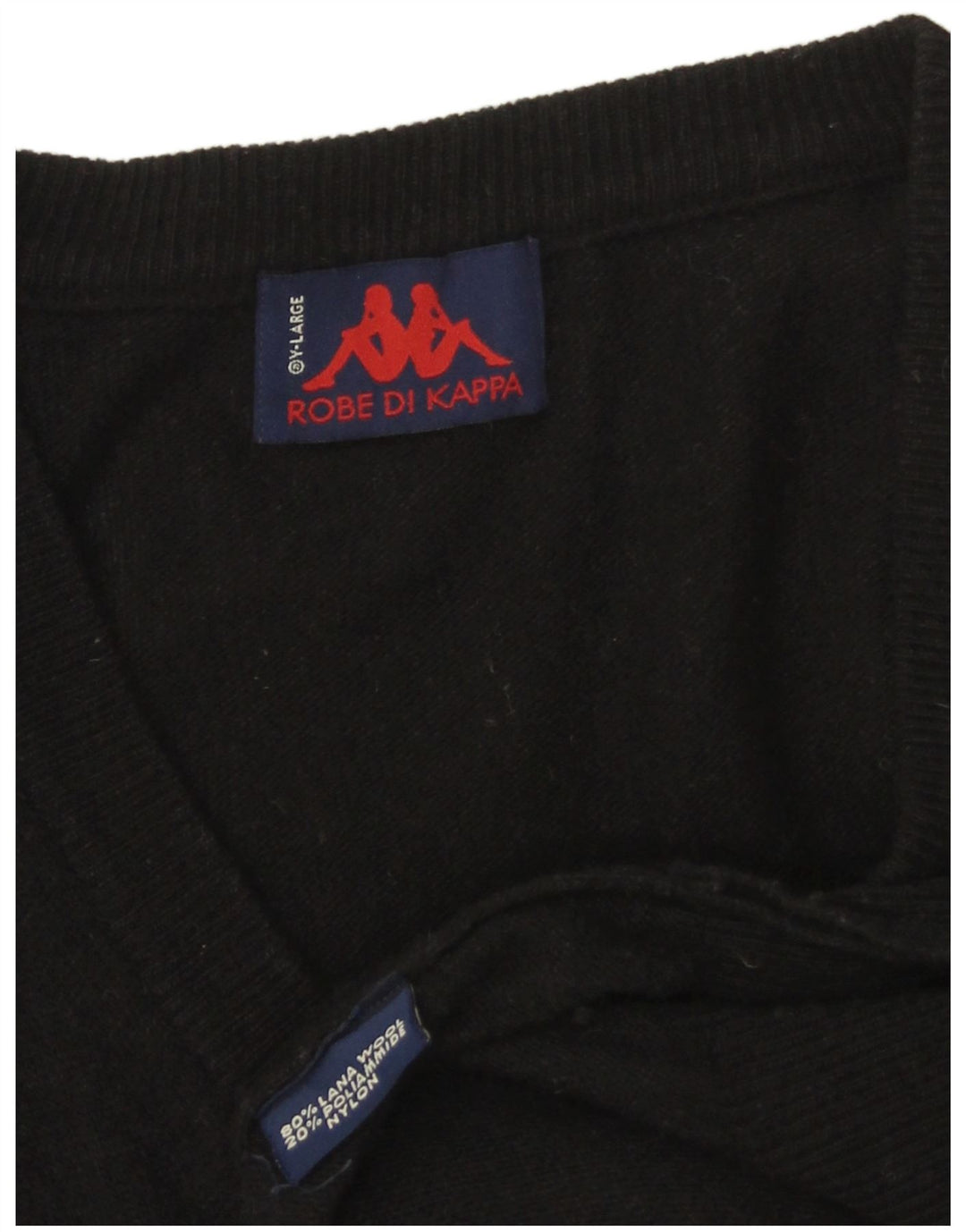 KAPPA Herren-Pullover mit V-Ausschnitt, XL, schwarze Wolle