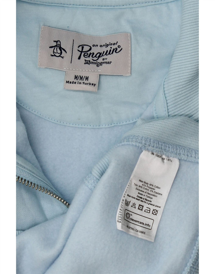 Penguin Herren-Sweatshirt mit Reißverschluss am Hals, mittelblaue Baumwolle