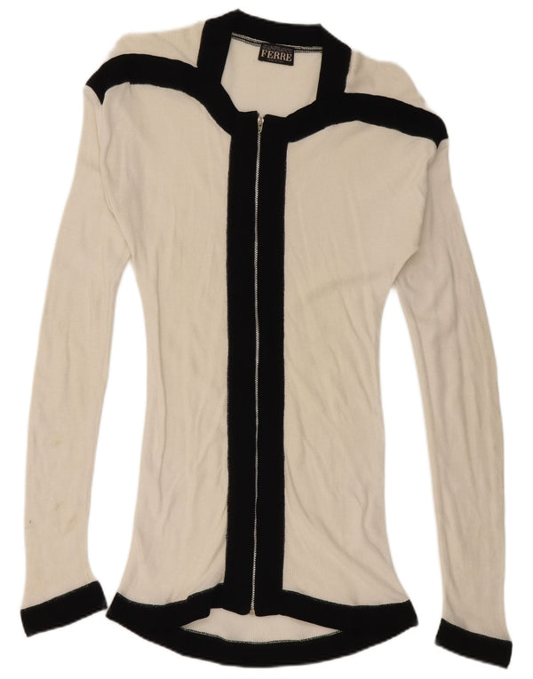 Gianfranco Ferre Damen-Cardigan-Pullover UK 10 Small Weiß Farbblock
