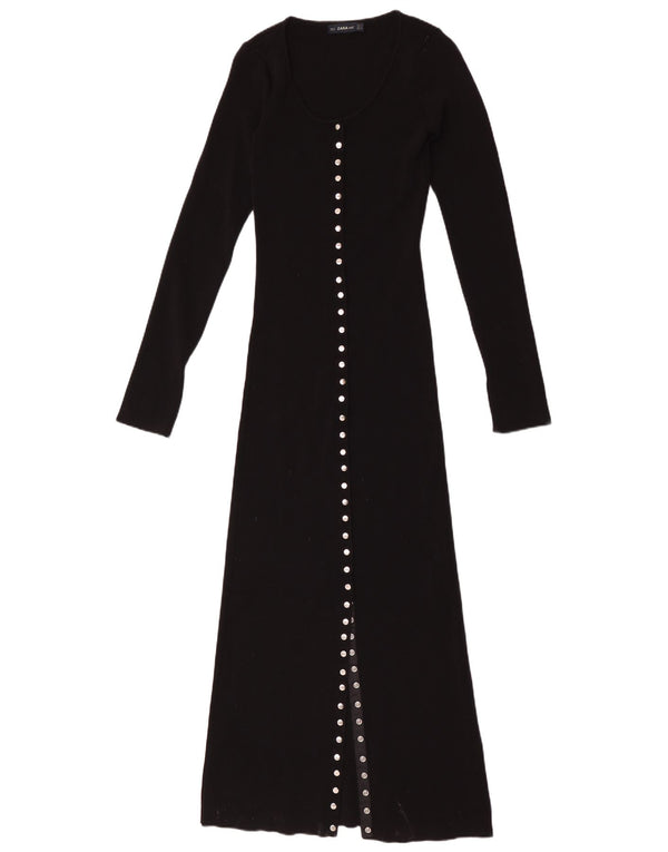 Zara Damen Langarm-Maxikleid UK 12 Medium Schwarz