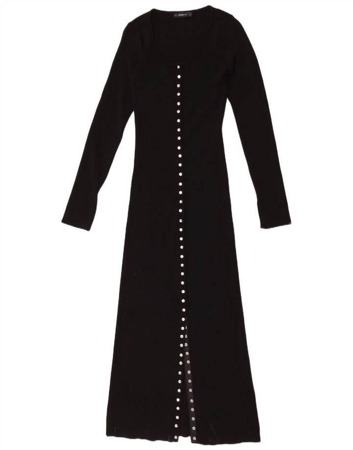 Zara Damen Langarm-Maxikleid UK 12 Medium Schwarz