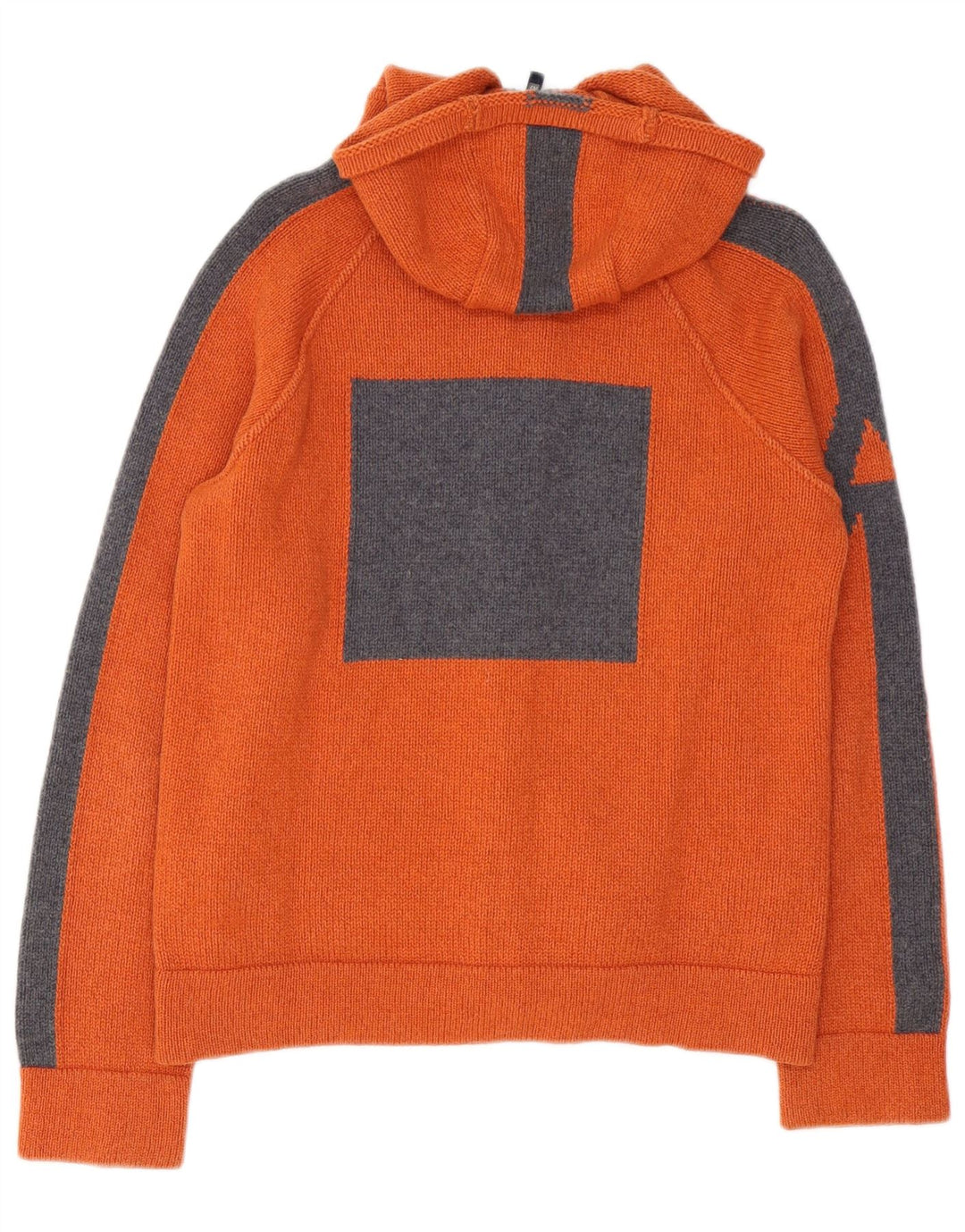Armani Jeans Herren-Strickjacke mit Kapuze, mittelorangefarbene Colourblock-Wolle