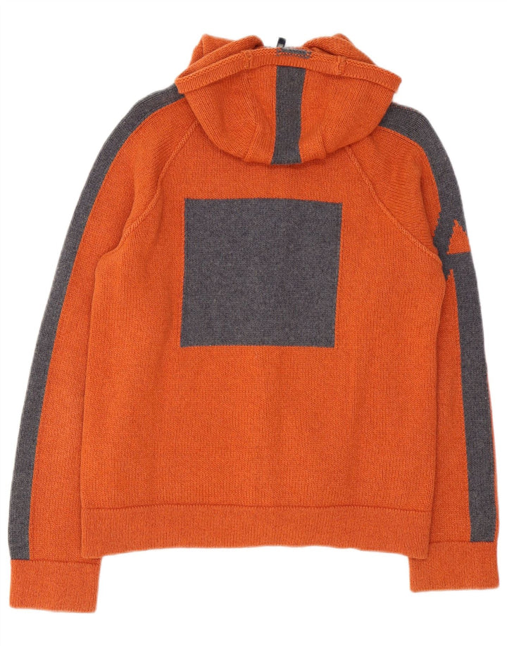 Armani Jeans Herren-Strickjacke mit Kapuze, mittelorangefarbene Colourblock-Wolle