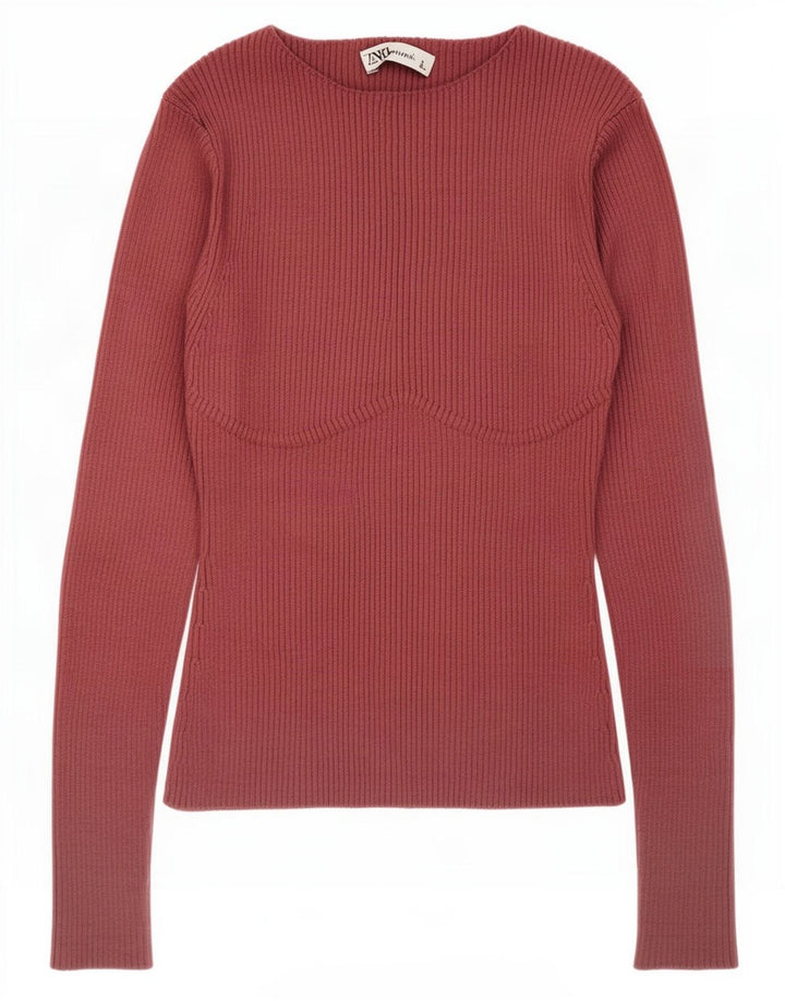 Zara Damen Top Langarm UK 12 Mittelrosa