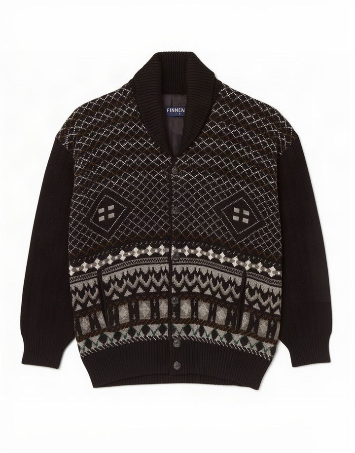 Finnegan Herren-Strickjacke, groß, Schwarz, Fair-Isle-Acryl