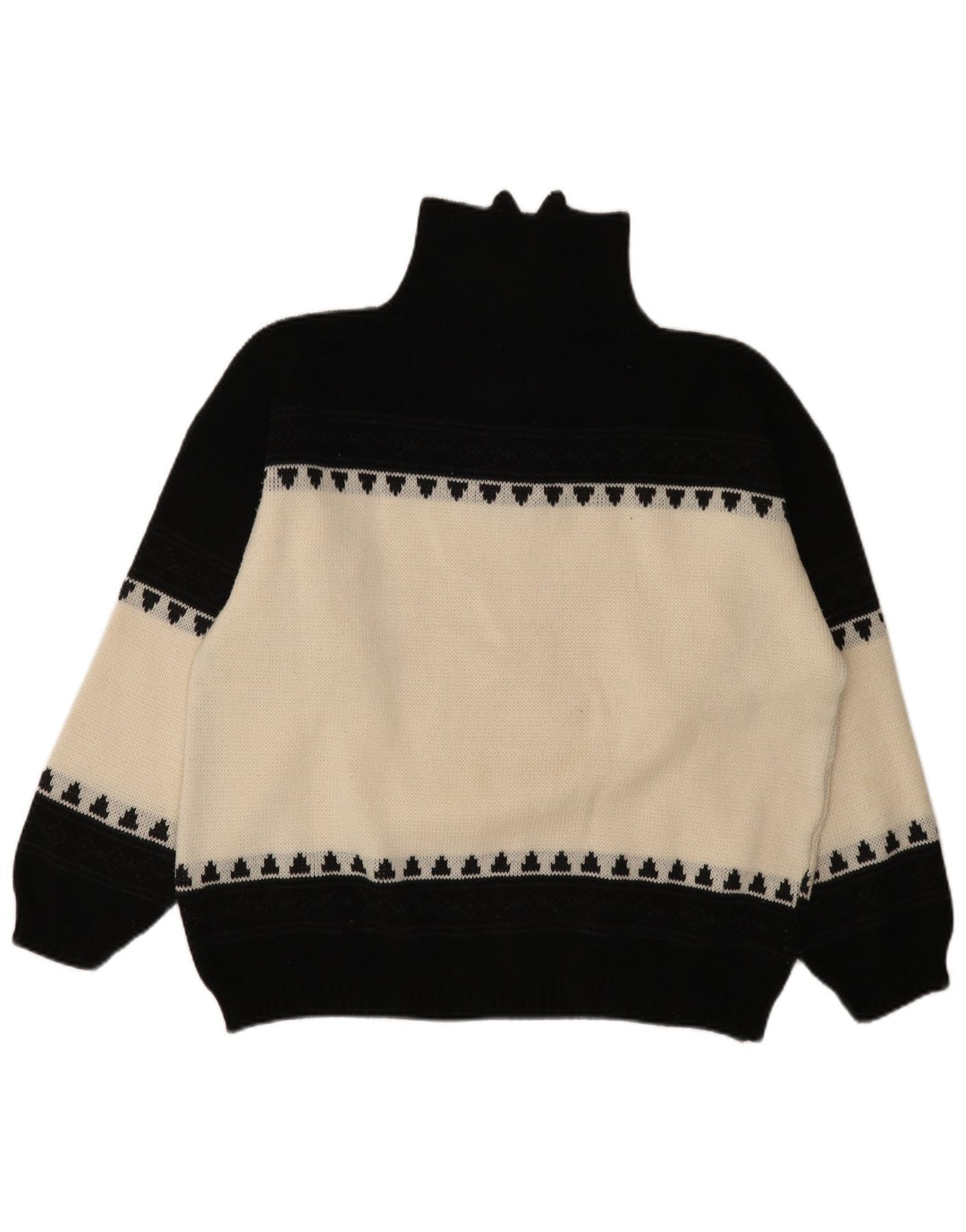 Vintage Herren-Pullover mit grafischem Reißverschluss, groß, Schwarz, Farbblock