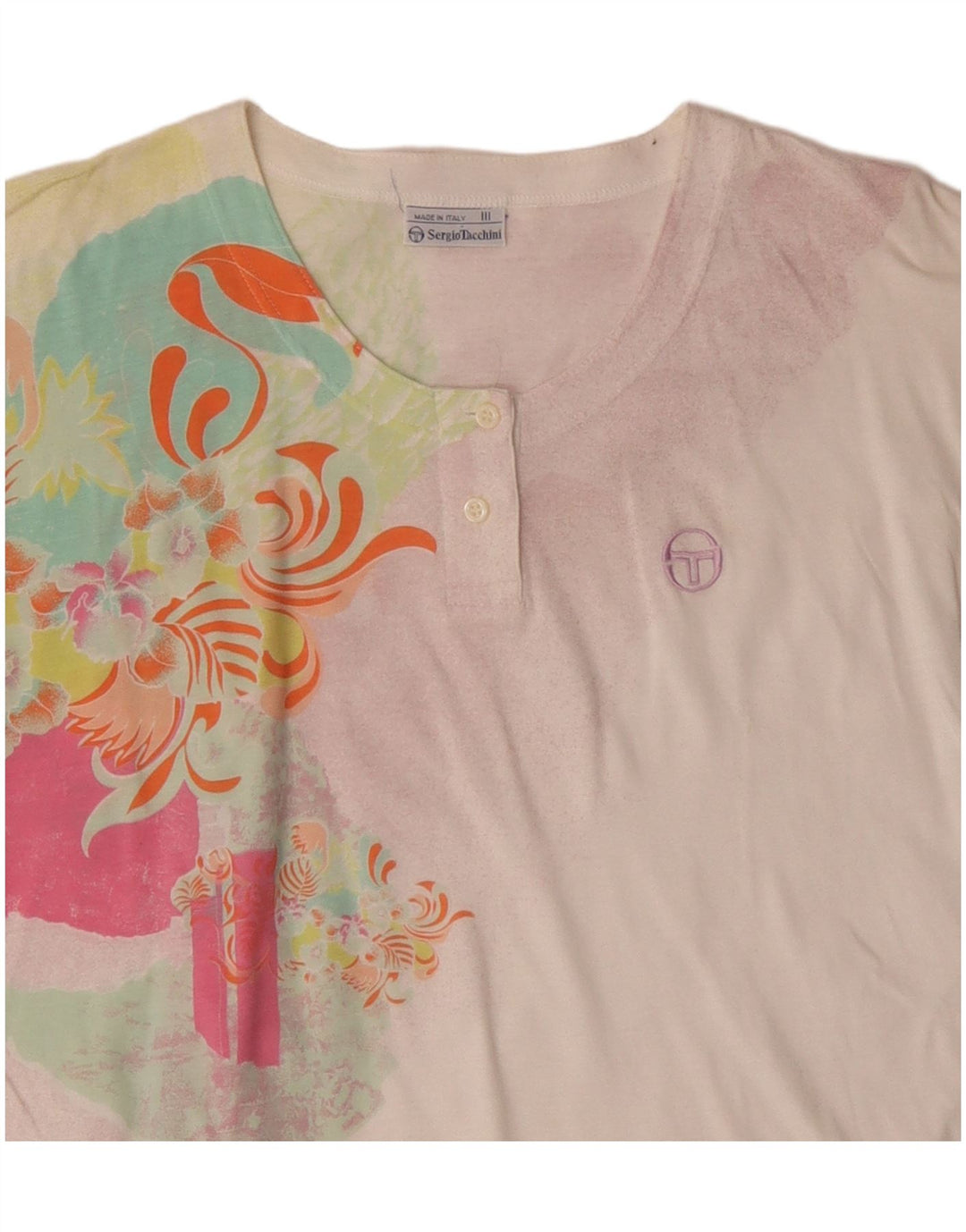 SERGIO TACCHINI Damen T-Shirt Top EU 40 Mittelweiße geblümte Baumwolle