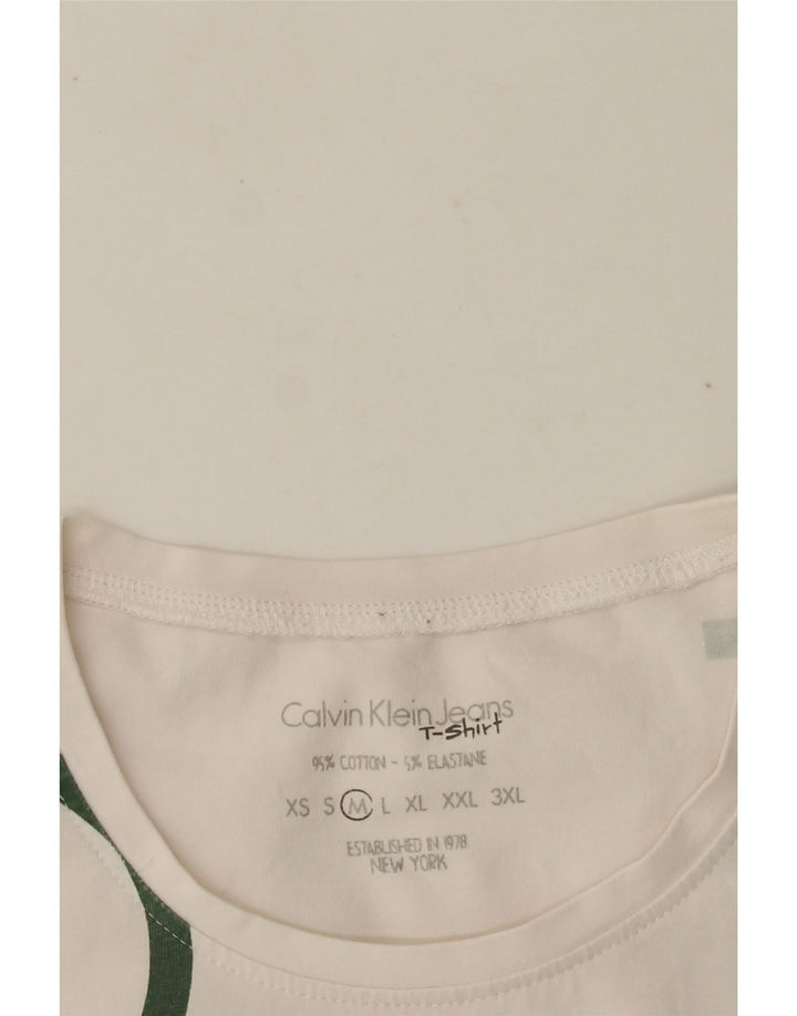 CALVIN KLEIN JEANS Damen Grafik T-Shirt Top UK 12 Mittelweiße Baumwolle