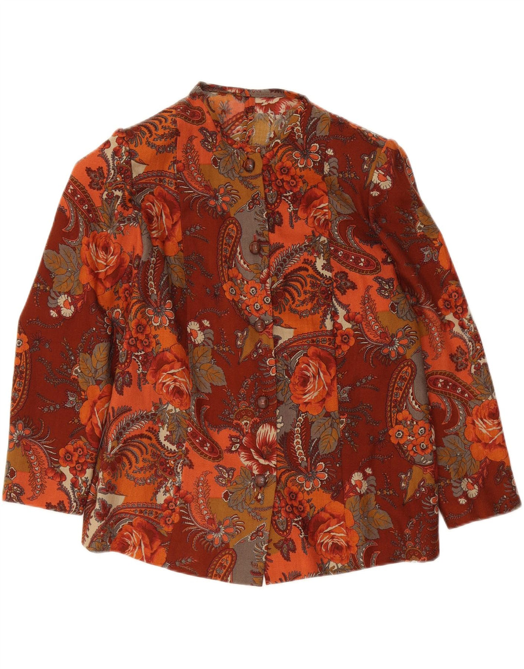 VINTAGE Womens 5 Button Blazer Jacket UK 14 Medium Brown Paisley Vintage Vintage and Second-Hand Vintage from Messina Hembry 