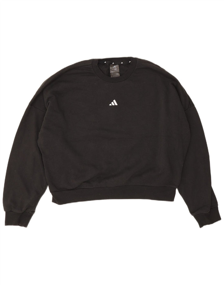 Adidas Damen Crop Oversized Sweatshirt Pullover UK 12/14 Mittelschwarze Baumwolle